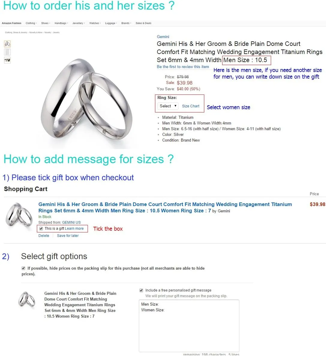 Gemini His Her Dome Comfort Fit 18K Gold Fill Anniversary Wedding Titanium Rings Men Sz 10.5 Valentine