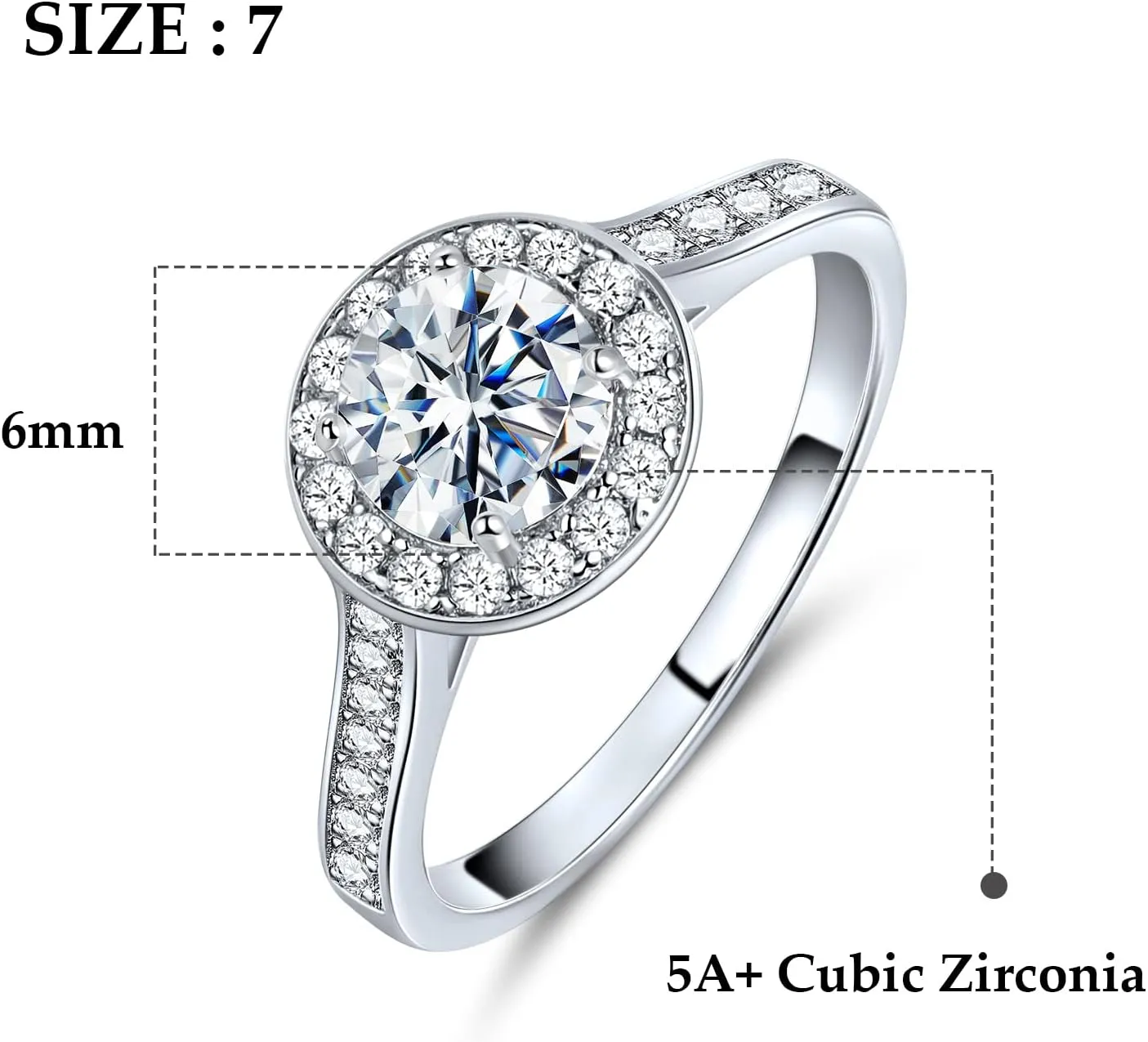 Gemsme Ring for Women 18K White Gold Plated 6MM Round Cut Cubic Zirconia Rings Faux Diamond Band Rings Braided Engagement Promise Ring Jewelry Ring Size 5-10