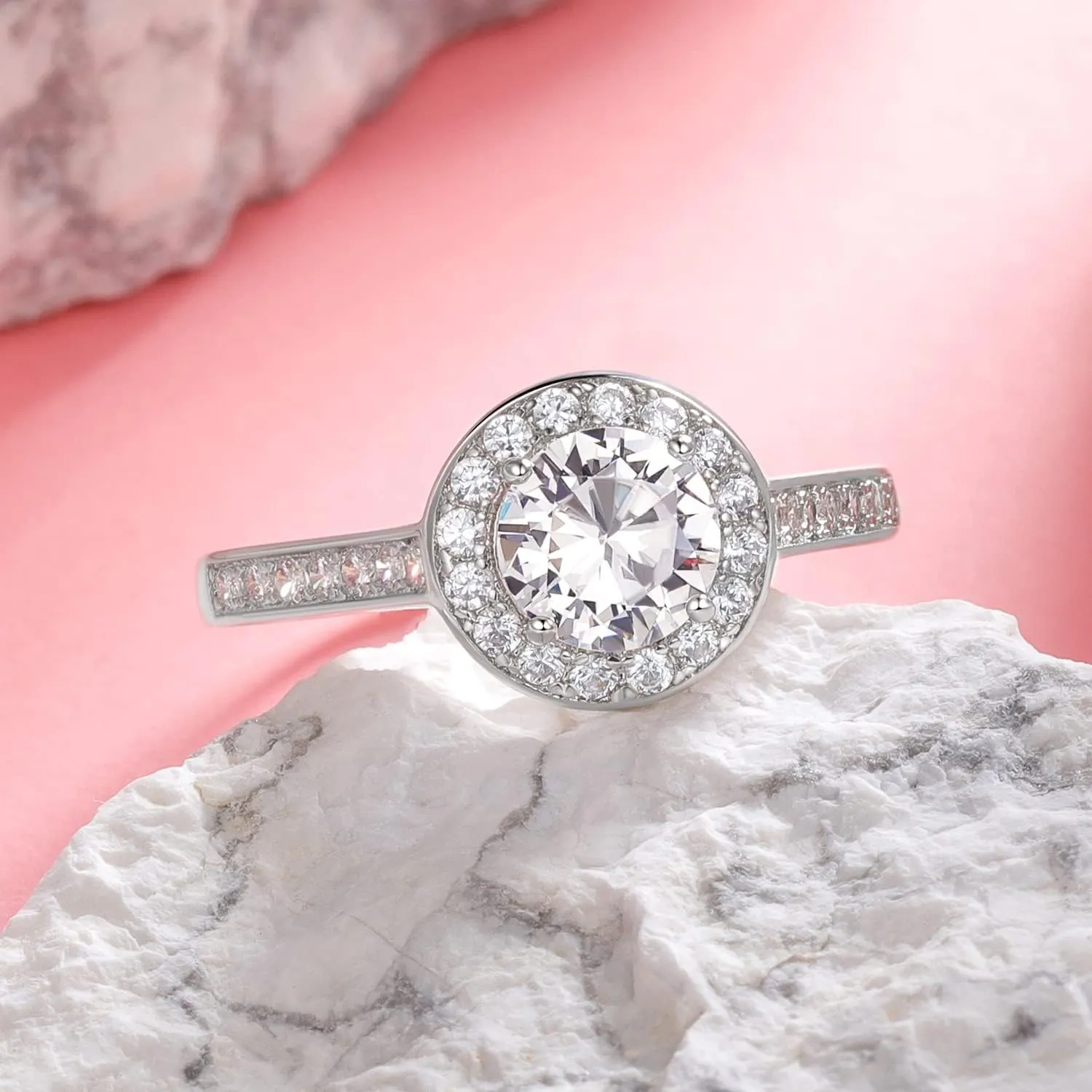 Gemsme Ring for Women 18K White Gold Plated 6MM Round Cut Cubic Zirconia Rings Faux Diamond Band Rings Braided Engagement Promise Ring Jewelry Ring Size 5-10
