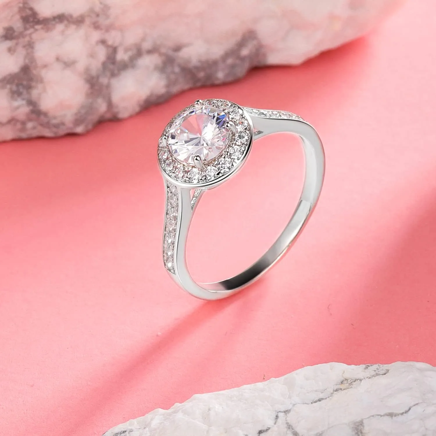 Gemsme Ring for Women 18K White Gold Plated 6MM Round Cut Cubic Zirconia Rings Faux Diamond Band Rings Braided Engagement Promise Ring Jewelry Ring Size 5-10