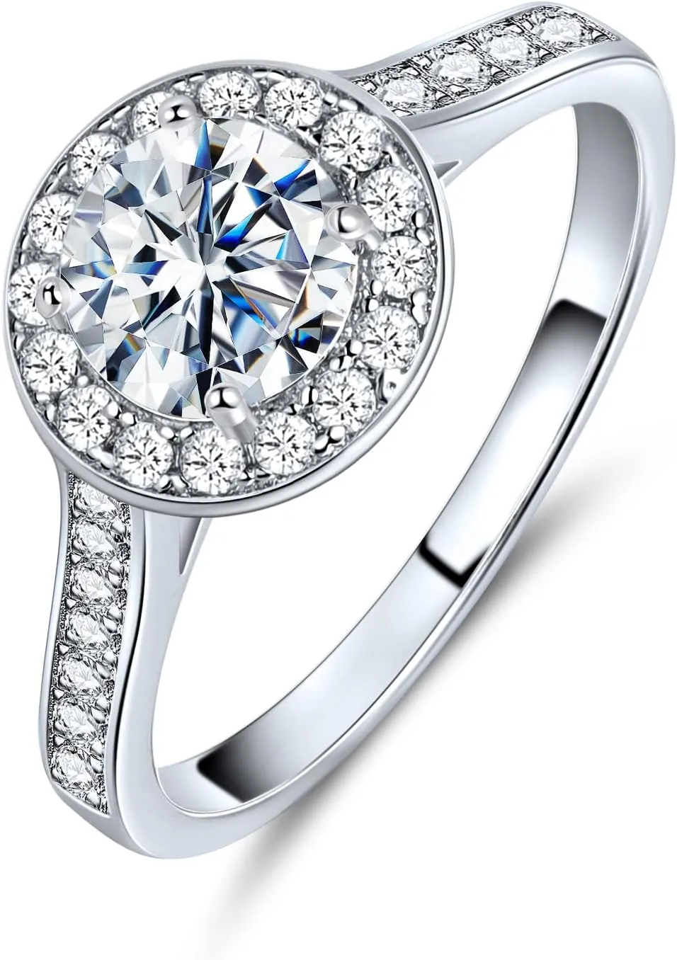 Gemsme Ring for Women 18K White Gold Plated 6MM Round Cut Cubic Zirconia Rings Faux Diamond Band Rings Braided Engagement Promise Ring Jewelry Ring Size 5-10