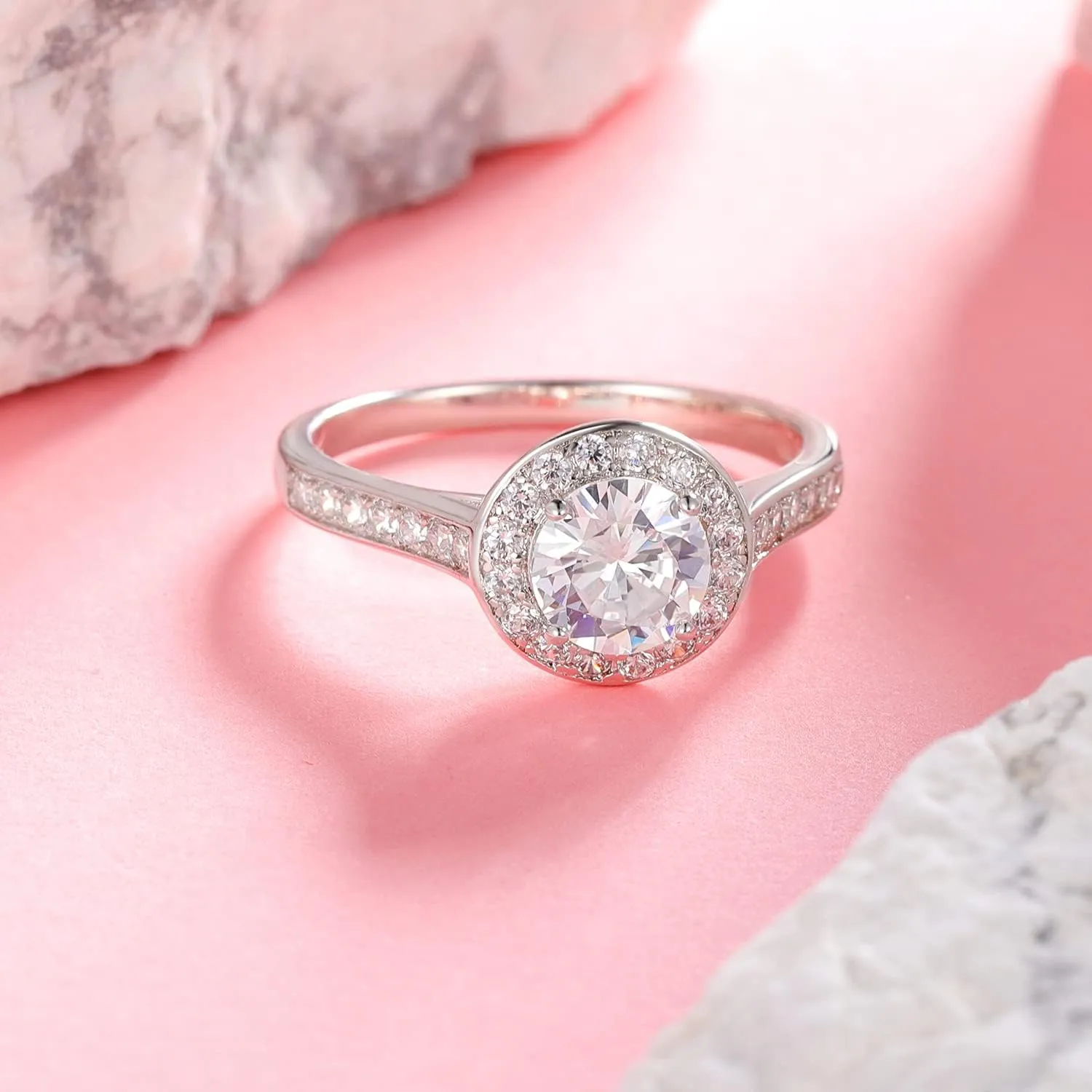 Gemsme Ring for Women 18K White Gold Plated 6MM Round Cut Cubic Zirconia Rings Faux Diamond Band Rings Braided Engagement Promise Ring Jewelry Ring Size 5-10