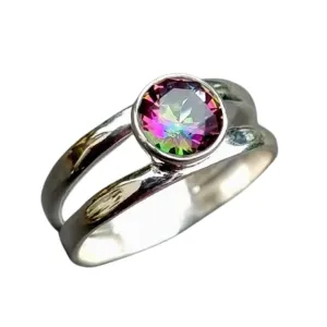 Genuine Mystic Topaz Ring, Dainty Ring,. Rainbow Fire Ring, Round Colorful Rainbow Gemstone, Gift For Her Jewelry, Handmade Silver Ring, Genuine Mystic Topaz Ring, Promise Ring, Fine Jewelry