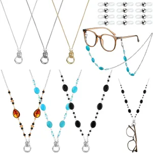 Geyoga 6 Pcs 2-in-1 Glasses Chain Eyeglass Necklace Holder Ring Eyeglass Chains Around Neck Sunglasses Cords for Women Men