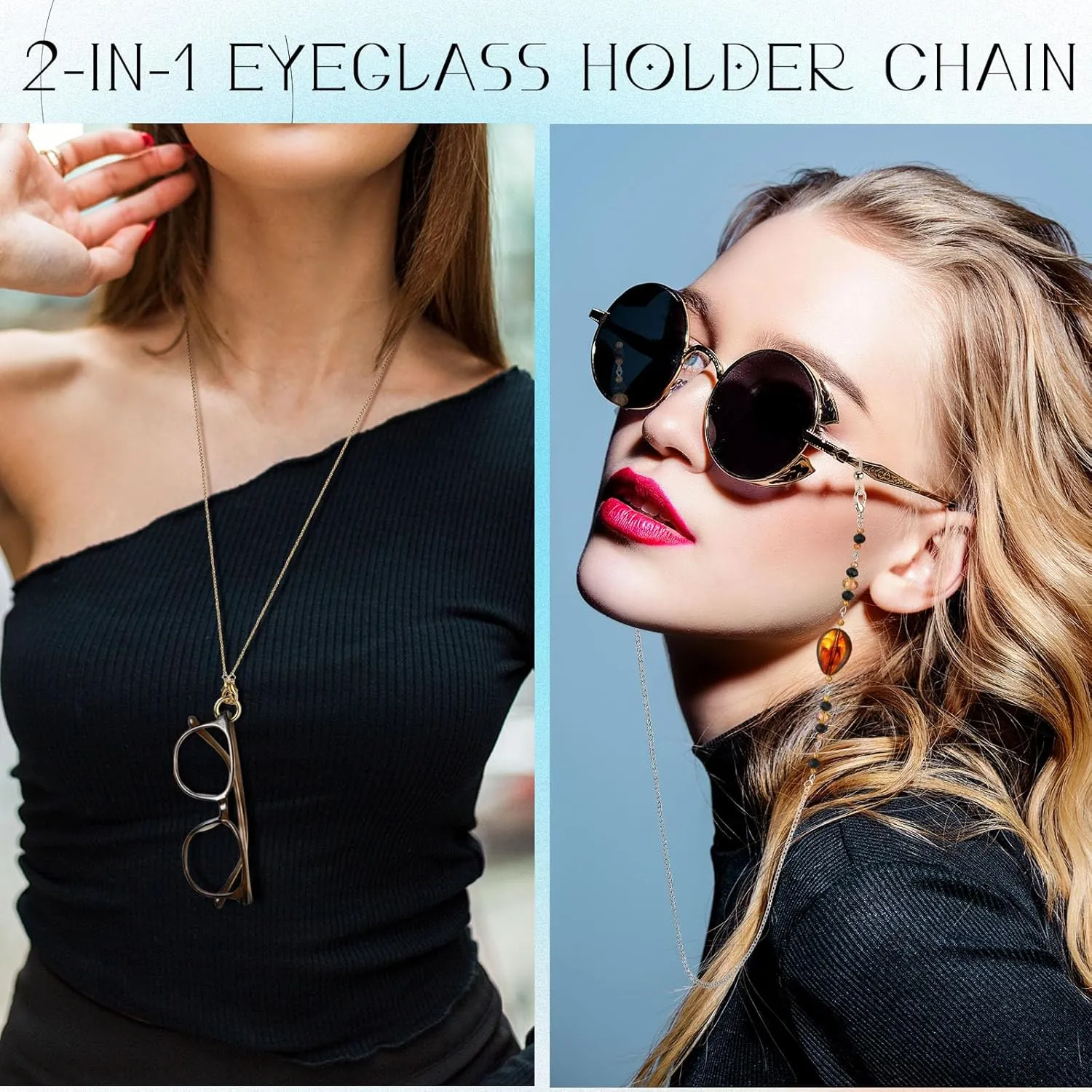 Geyoga 6 Pcs 2-in-1 Glasses Chain Eyeglass Necklace Holder Ring Eyeglass Chains Around Neck Sunglasses Cords for Women Men