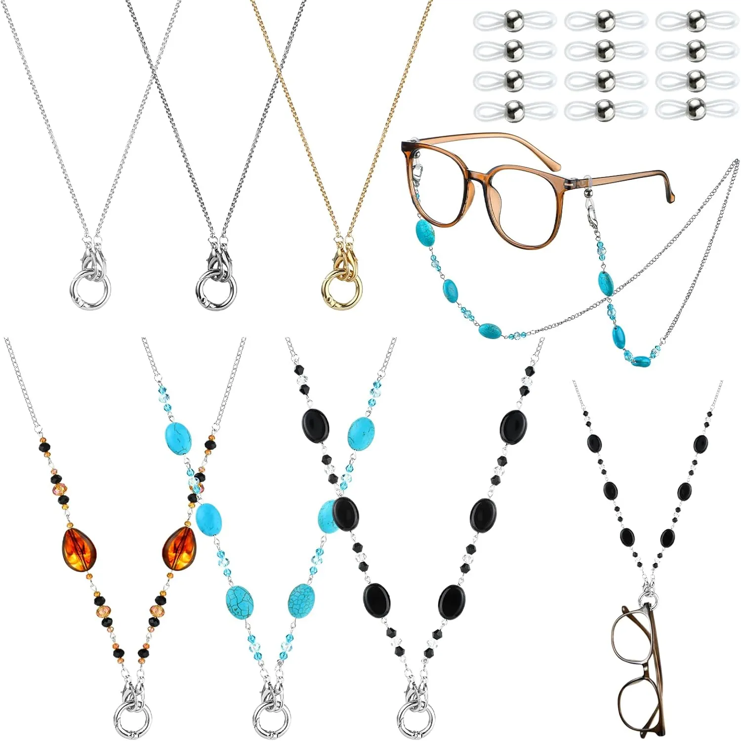Geyoga 6 Pcs 2-in-1 Glasses Chain Eyeglass Necklace Holder Ring Eyeglass Chains Around Neck Sunglasses Cords for Women Men