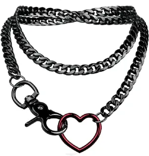 GIGB PBDK Chunky Heart Slip Chain Necklace for Women,Red Love Pendant Black Adjustable Cuban Link Layered Lariat Choker,Gothic Punk Statement Jewelry Gifts