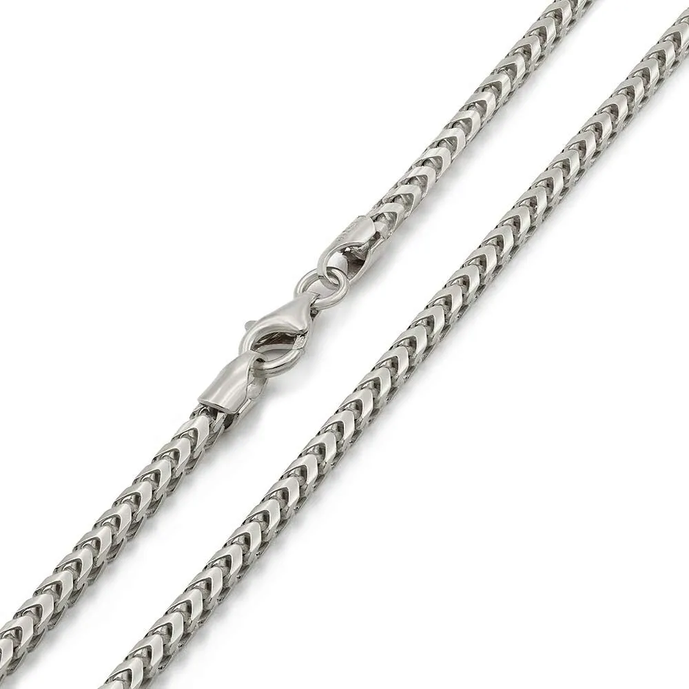 Giorgio Bergamo 925 Italian Sterling Silver 1mm - 5.5mm Solid Franco Chain, Rhodium Plated Square Box Link Necklace, Bracelet or Anklet