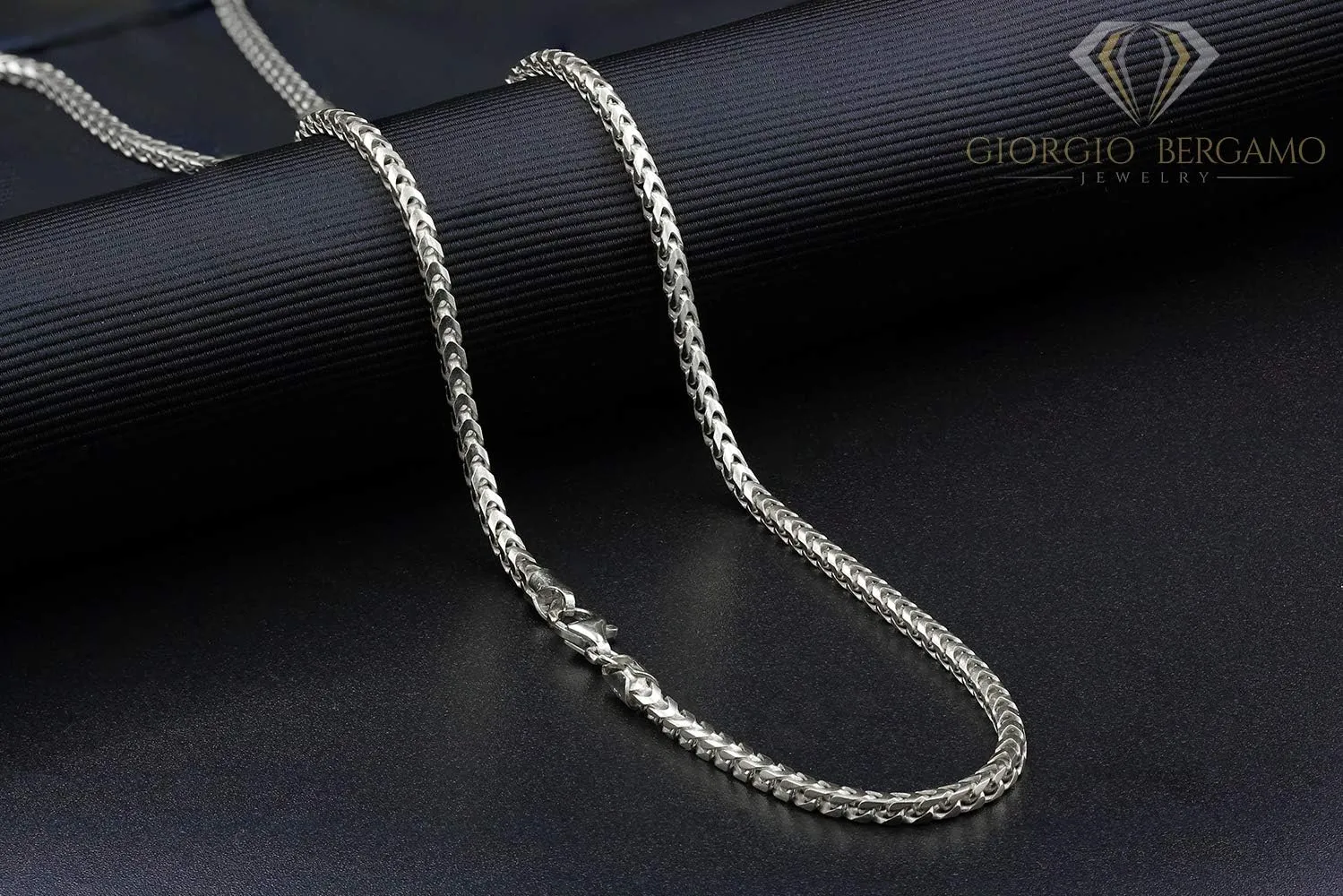 Giorgio Bergamo 925 Italian Sterling Silver 1mm - 5.5mm Solid Franco Chain, Rhodium Plated Square Box Link Necklace, Bracelet or Anklet