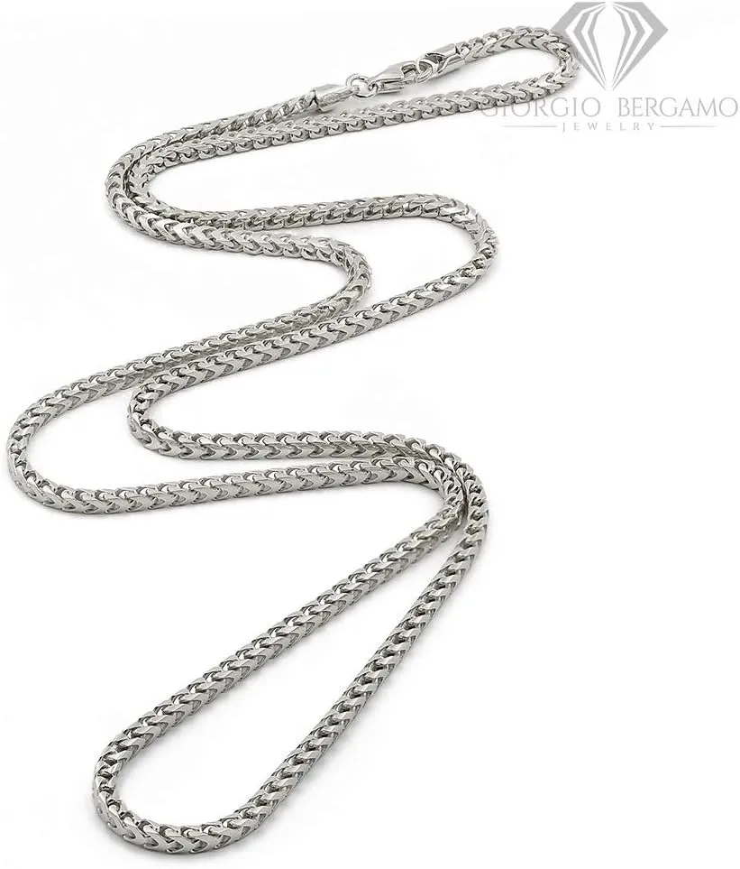 Giorgio Bergamo 925 Italian Sterling Silver 1mm - 5.5mm Solid Franco Chain, Rhodium Plated Square Box Link Necklace, Bracelet or Anklet