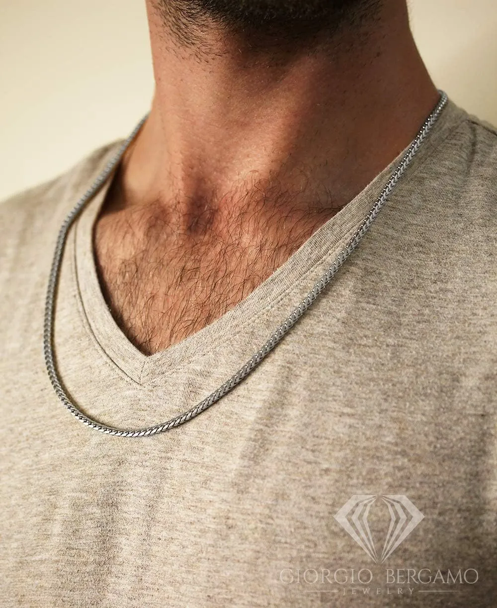 Giorgio Bergamo 925 Italian Sterling Silver 1mm - 5.5mm Solid Franco Chain, Rhodium Plated Square Box Link Necklace, Bracelet or Anklet