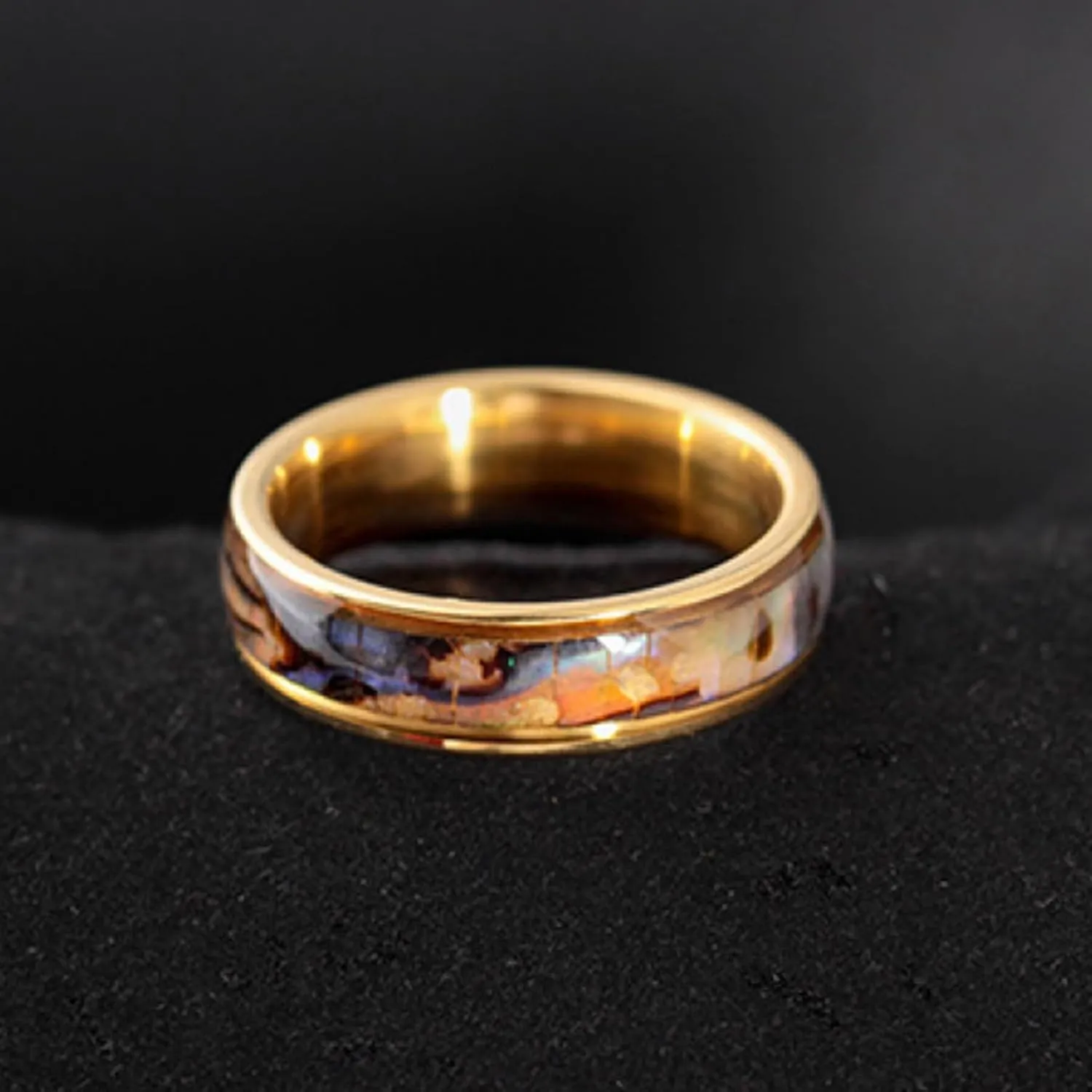 Giwotu Titanium Colorful Natural Abalone Shell Inlay Stainless Steel Ring for Women Men Mother of Pearl Sea Rippled Wedding Promise Couples Engagement Bands Party Confession Friendship Casual Match