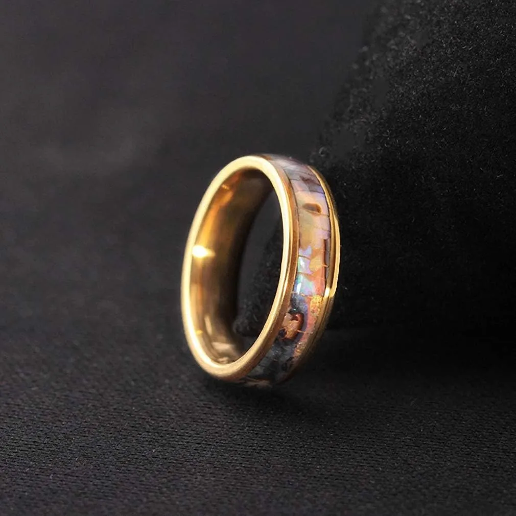 Giwotu Titanium Colorful Natural Abalone Shell Inlay Stainless Steel Ring for Women Men Mother of Pearl Sea Rippled Wedding Promise Couples Engagement Bands Party Confession Friendship Casual Match