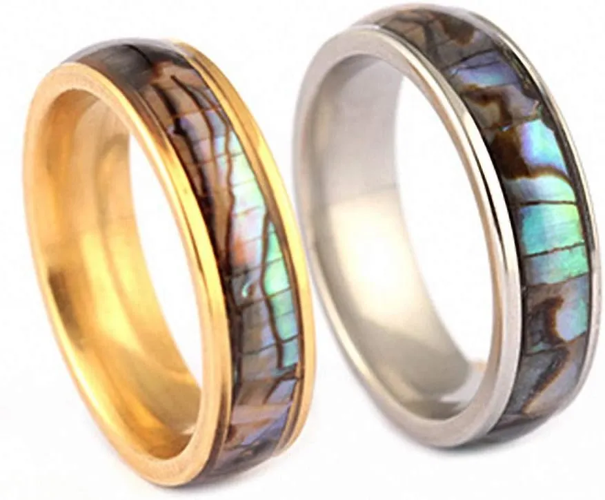 Giwotu Titanium Colorful Natural Abalone Shell Inlay Stainless Steel Ring for Women Men Mother of Pearl Sea Rippled Wedding Promise Couples Engagement Bands Party Confession Friendship Casual Match