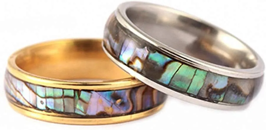 Giwotu Titanium Colorful Natural Abalone Shell Inlay Stainless Steel Ring for Women Men Mother of Pearl Sea Rippled Wedding Promise Couples Engagement Bands Party Confession Friendship Casual Match