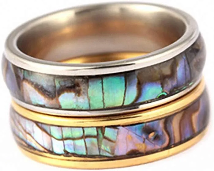 Giwotu Titanium Colorful Natural Abalone Shell Inlay Stainless Steel Ring for Women Men Mother of Pearl Sea Rippled Wedding Promise Couples Engagement Bands Party Confession Friendship Casual Match