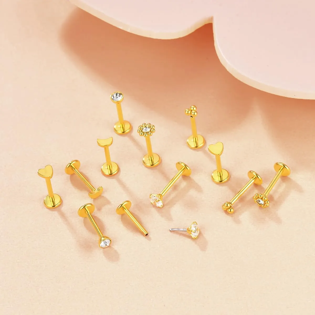 Gnoliew 18G 20G Threadless Stud Earrings Flat Back Push-in Tragus Labret Cartilage Medusa Conch Lip Piercing Jewelry 316L Surgical Stainless Steel Nose rings for Men Women