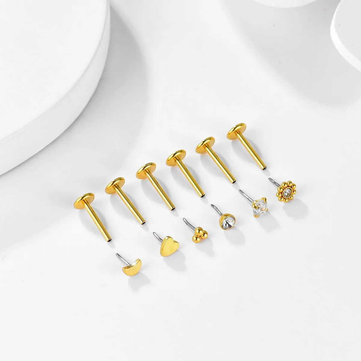 Gnoliew 18G 20G Threadless Stud Earrings Flat Back Push-in Tragus Labret Cartilage Medusa Conch Lip Piercing Jewelry 316L Surgical Stainless Steel Nose rings for Men Women