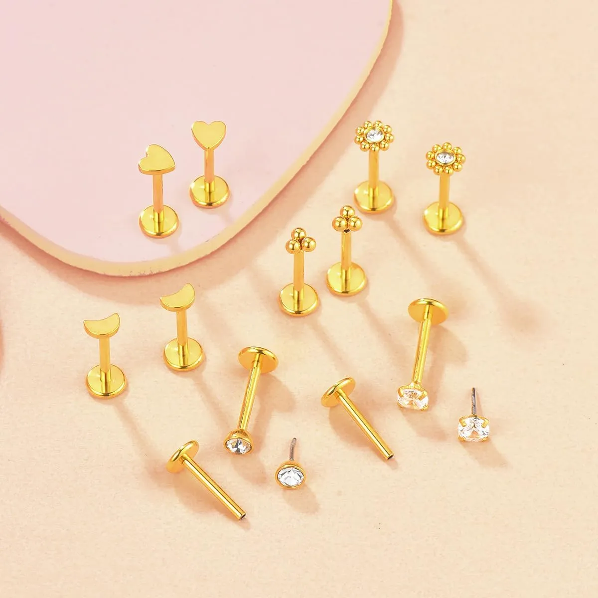 Gnoliew 18G 20G Threadless Stud Earrings Flat Back Push-in Tragus Labret Cartilage Medusa Conch Lip Piercing Jewelry 316L Surgical Stainless Steel Nose rings for Men Women