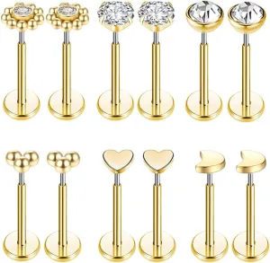 Gnoliew 18G 20G Threadless Stud Earrings Flat Back Push-in Tragus Labret Cartilage Medusa Conch Lip Piercing Jewelry 316L Surgical Stainless Steel Nose rings for Men Women