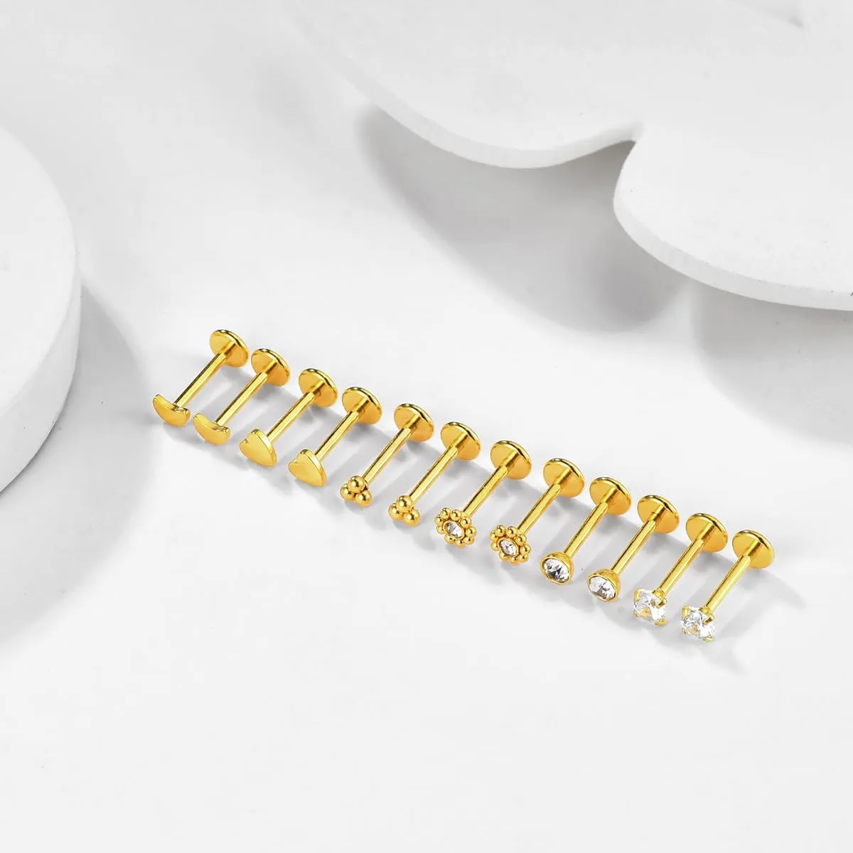 Gnoliew 18G 20G Threadless Stud Earrings Flat Back Push-in Tragus Labret Cartilage Medusa Conch Lip Piercing Jewelry 316L Surgical Stainless Steel Nose rings for Men Women
