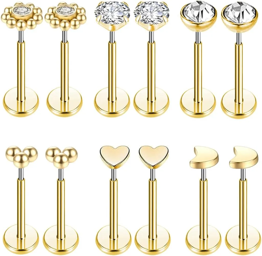 Gnoliew 18G 20G Threadless Stud Earrings Flat Back Push-in Tragus Labret Cartilage Medusa Conch Lip Piercing Jewelry 316L Surgical Stainless Steel Nose rings for Men Women