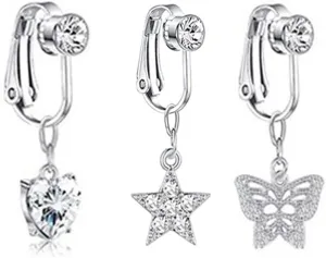 gofidin 3PCS Faux Fake Belly Ring Fake Belly Piercing Non Piercing Navel Ring Belly Button Cartilage Clip on Earrings Body Jewelry