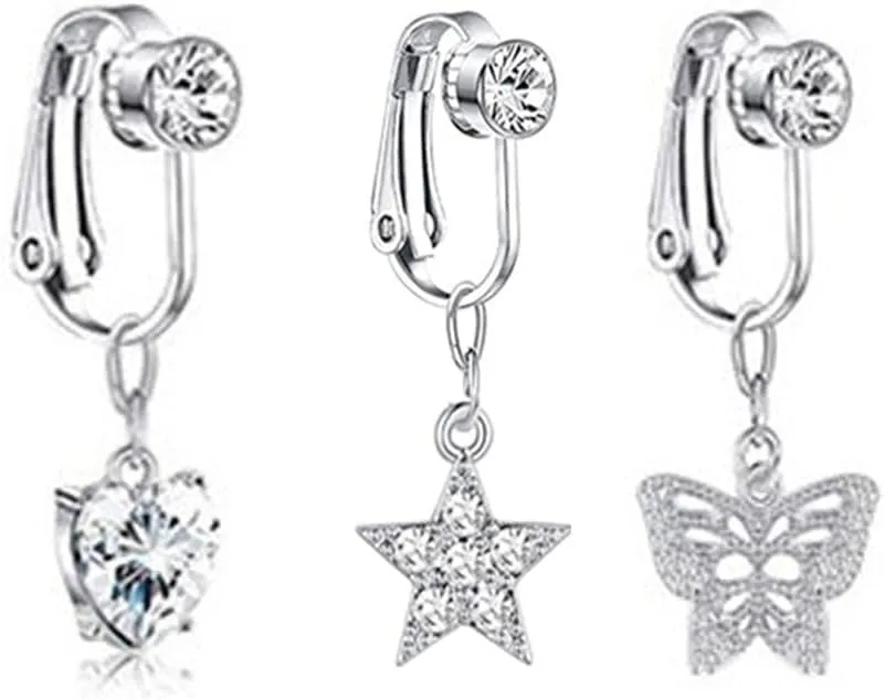 gofidin 3PCS Faux Fake Belly Ring Fake Belly Piercing Non Piercing Navel Ring Belly Button Cartilage Clip on Earrings Body Jewelry