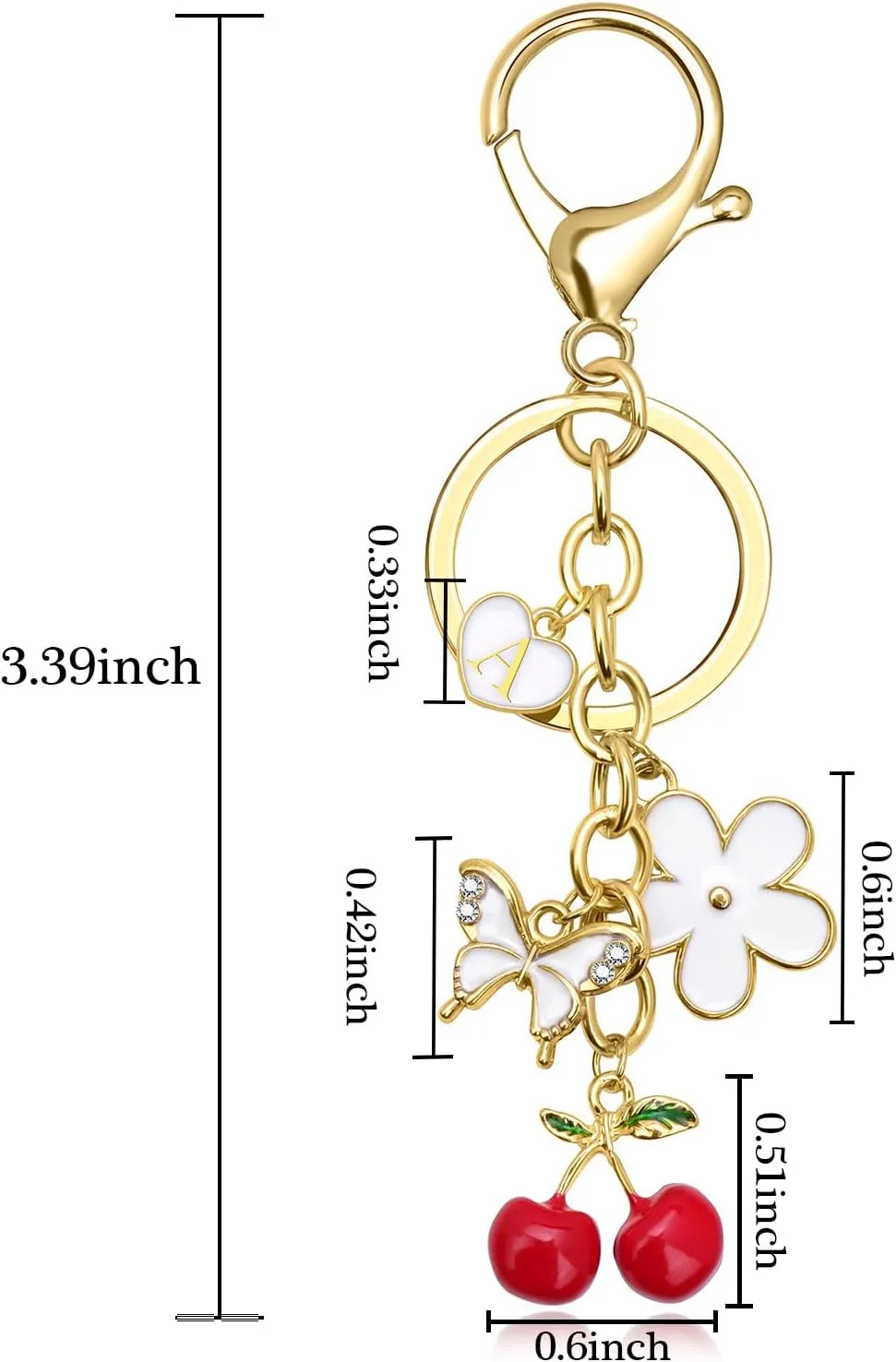 GolbalJew Cute Key Chains for Women Initial Letter Flower Cherry Keychains Bag Charms for Handbags Backpack Purse Keyring