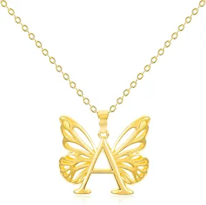 Gold Butterfly Letter A Necklace for Women 14K Gold Plated Hollow Butterfly Chunky Pendant Necklace Butterfly Alphabet Charm Name Initial Necklace Adjustable Trendy Birthday Jewelry Gift for Women