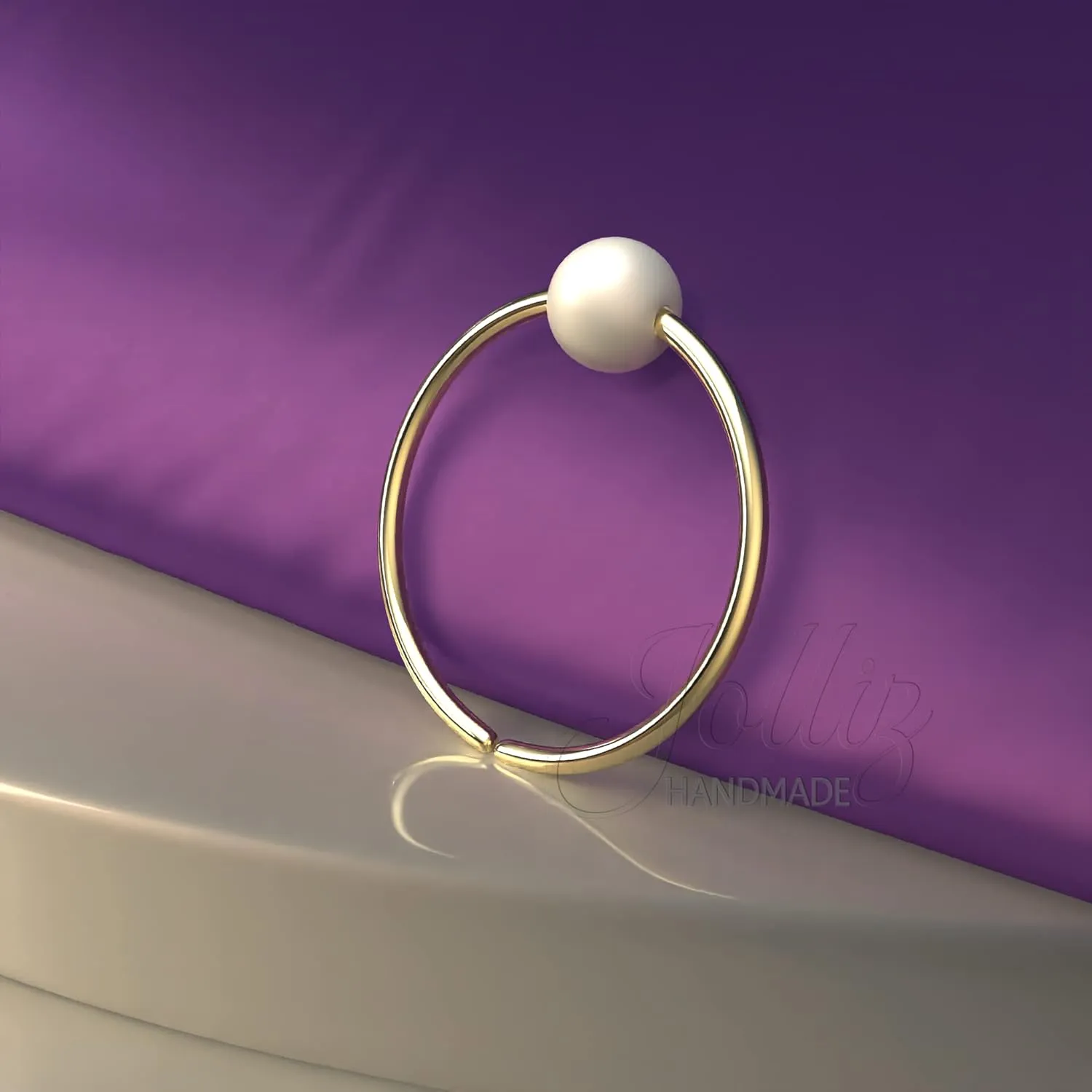 Gold Cartilage Ring - Thin 20 Gauge Helix Earring Hoop With 3mm White Pearl - Comfortable 8mm Cartilage Earring 14k Gold Filled