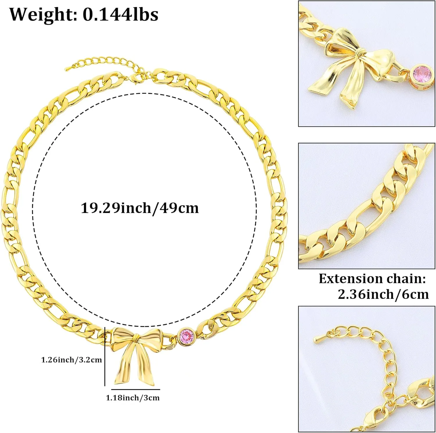 Gold Chunky Choker Necklace for Women 14K Gold Plated Butterfly BowPendant Necklace with Round Cubic Zirconia Ribbon Bow Knot Charm Necklace Adjustable Trendy Party Jewelry Gift for Women