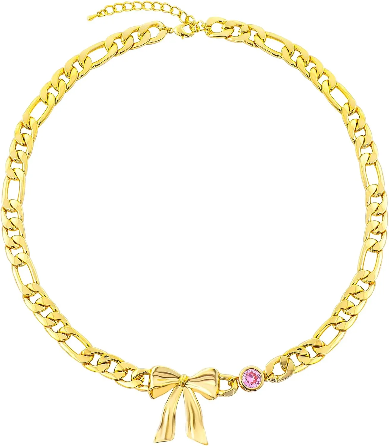 Gold Chunky Choker Necklace for Women 14K Gold Plated Butterfly BowPendant Necklace with Round Cubic Zirconia Ribbon Bow Knot Charm Necklace Adjustable Trendy Party Jewelry Gift for Women