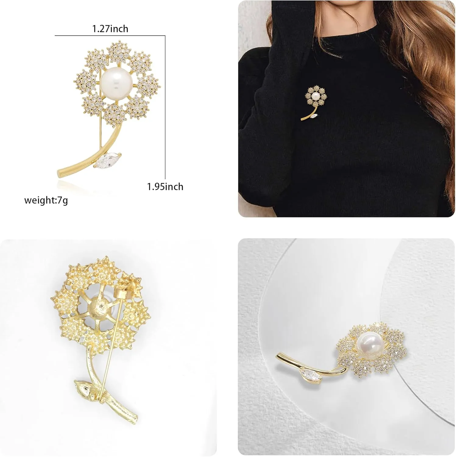 Gold Crystal Flower Leaf Brooches for Womne Elegant Rhinestone Pearl Floral Brooch Pins Fashion Jewelry Brooch pin Accessories for Women Men Gift