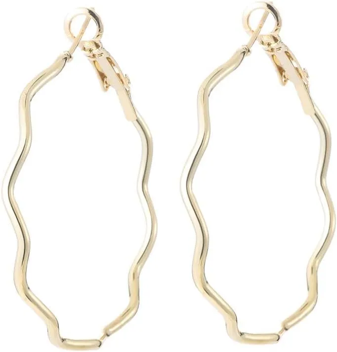 Gold Hoop Earrings for Women Gold Plated Hoop Earrings Wave Shape Big Hoop Earrings Large Gold Hoop Earrings Jewelry for Women Trendy 30/40/50mm