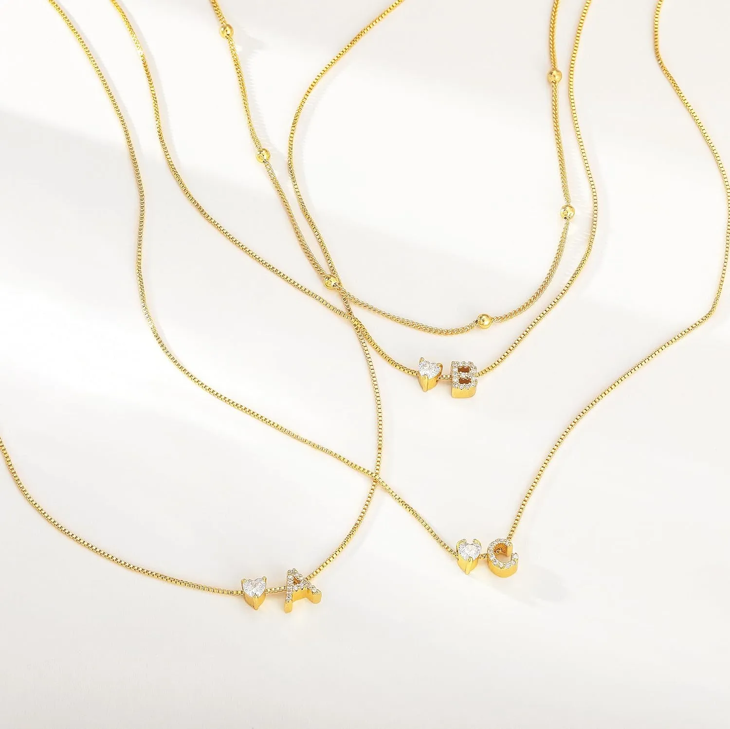 Gold Initial Necklace for Women, 14K Gold Plated Layered Heart Initial A-Z Necklace Dainty Gold Necklace Tiny Gold Initial Necklaces Birthday Gifts for Women Jewelry