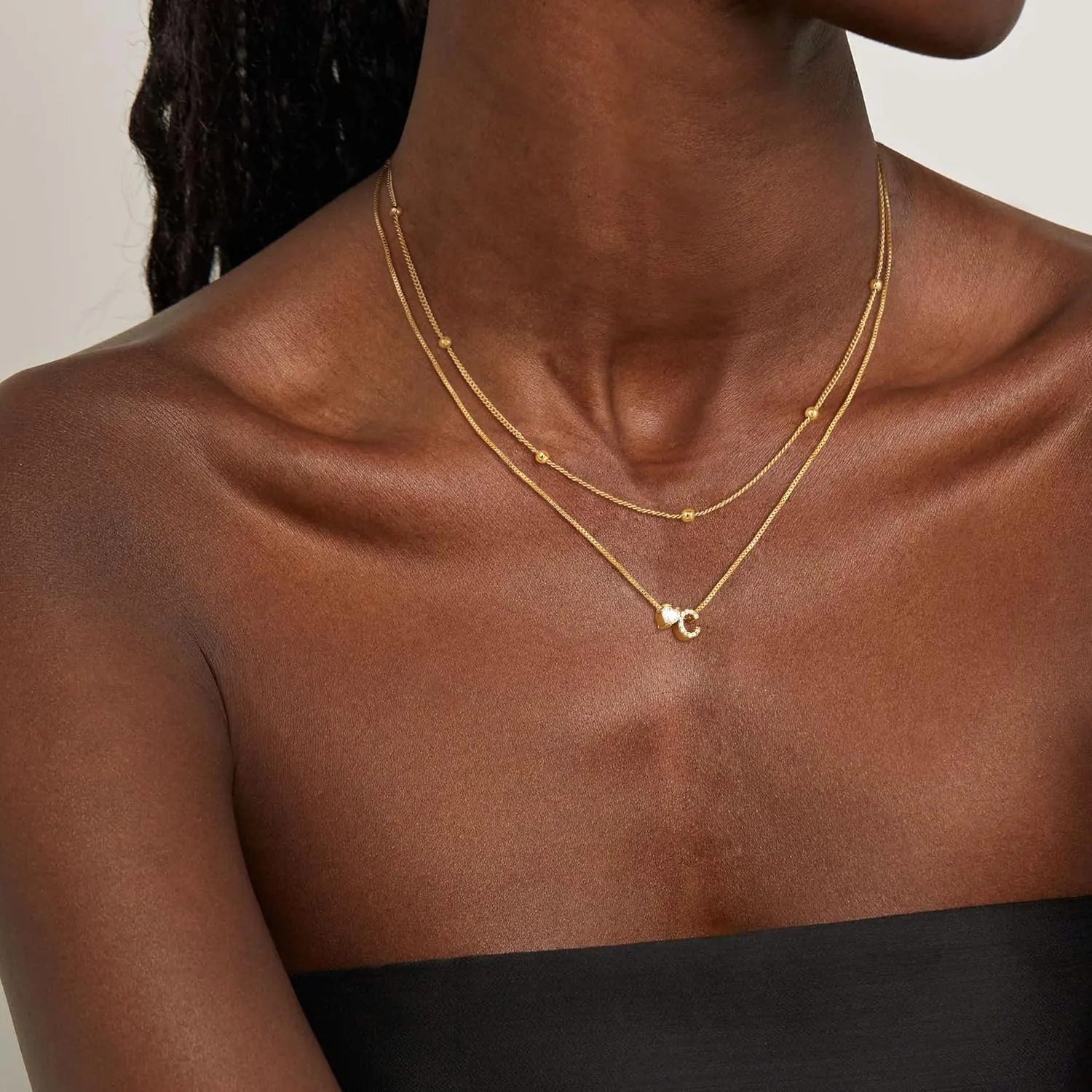 Gold Initial Necklace for Women, 14K Gold Plated Layered Heart Initial A-Z Necklace Dainty Gold Necklace Tiny Gold Initial Necklaces Birthday Gifts for Women Jewelry