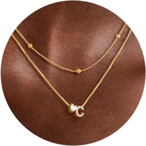 Gold Initial Necklace for Women, 14K Gold Plated Layered Heart Initial A-Z Necklace Dainty Gold Necklace Tiny Gold Initial Necklaces Birthday Gifts for Women Jewelry