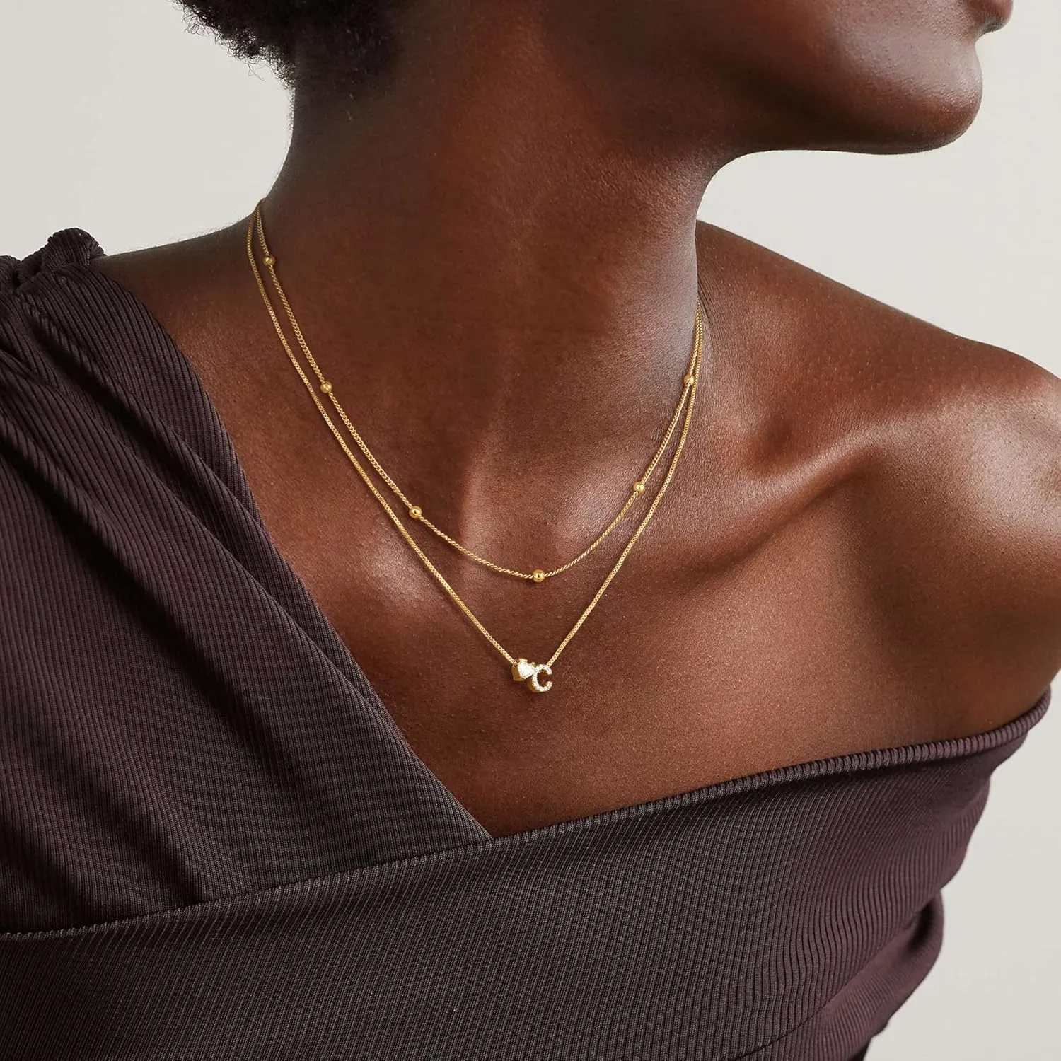 Gold Initial Necklace for Women, 14K Gold Plated Layered Heart Initial A-Z Necklace Dainty Gold Necklace Tiny Gold Initial Necklaces Birthday Gifts for Women Jewelry