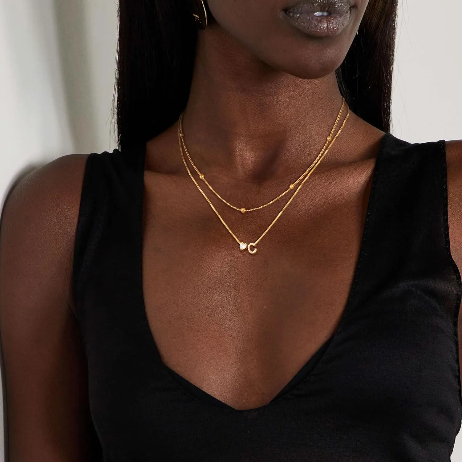 Gold Initial Necklace for Women, 14K Gold Plated Layered Heart Initial A-Z Necklace Dainty Gold Necklace Tiny Gold Initial Necklaces Birthday Gifts for Women Jewelry