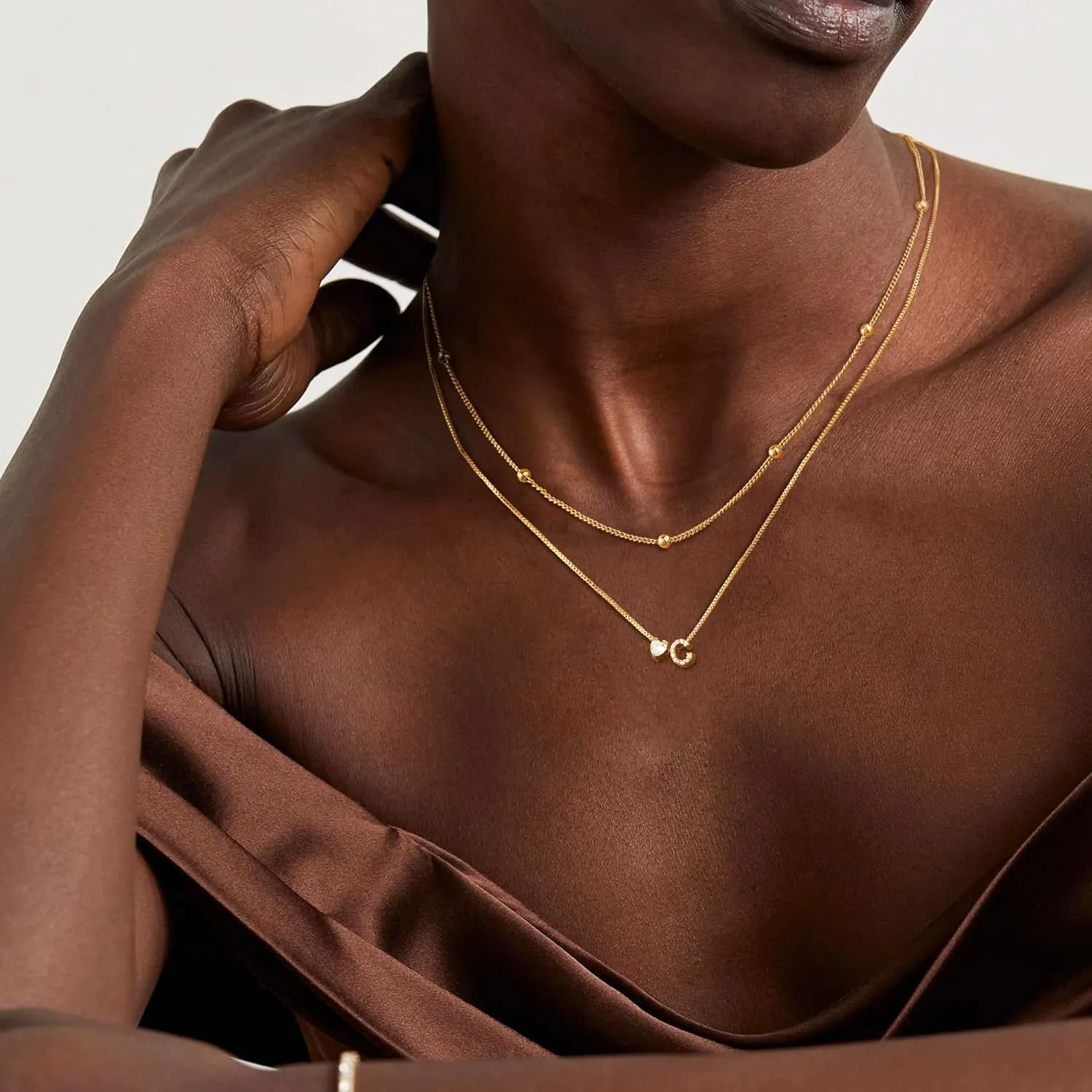 Gold Initial Necklace for Women, 14K Gold Plated Layered Heart Initial A-Z Necklace Dainty Gold Necklace Tiny Gold Initial Necklaces Birthday Gifts for Women Jewelry