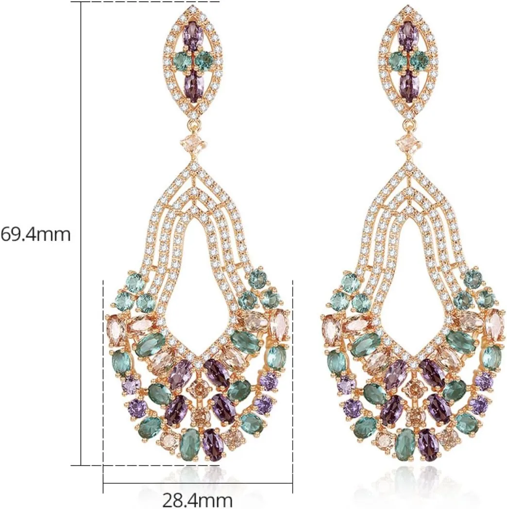 Gold Plated AAAAA Australia Crystal Dangle Earrings for Women | Gold Plated Rhinestone Wedding Bridal Bridesmaid Long Tassel Dangling Earrings | Colorful Cubic Zirconia Chandelier Tassel Stud Drop Dangle Earrings for Women & Teen Girls