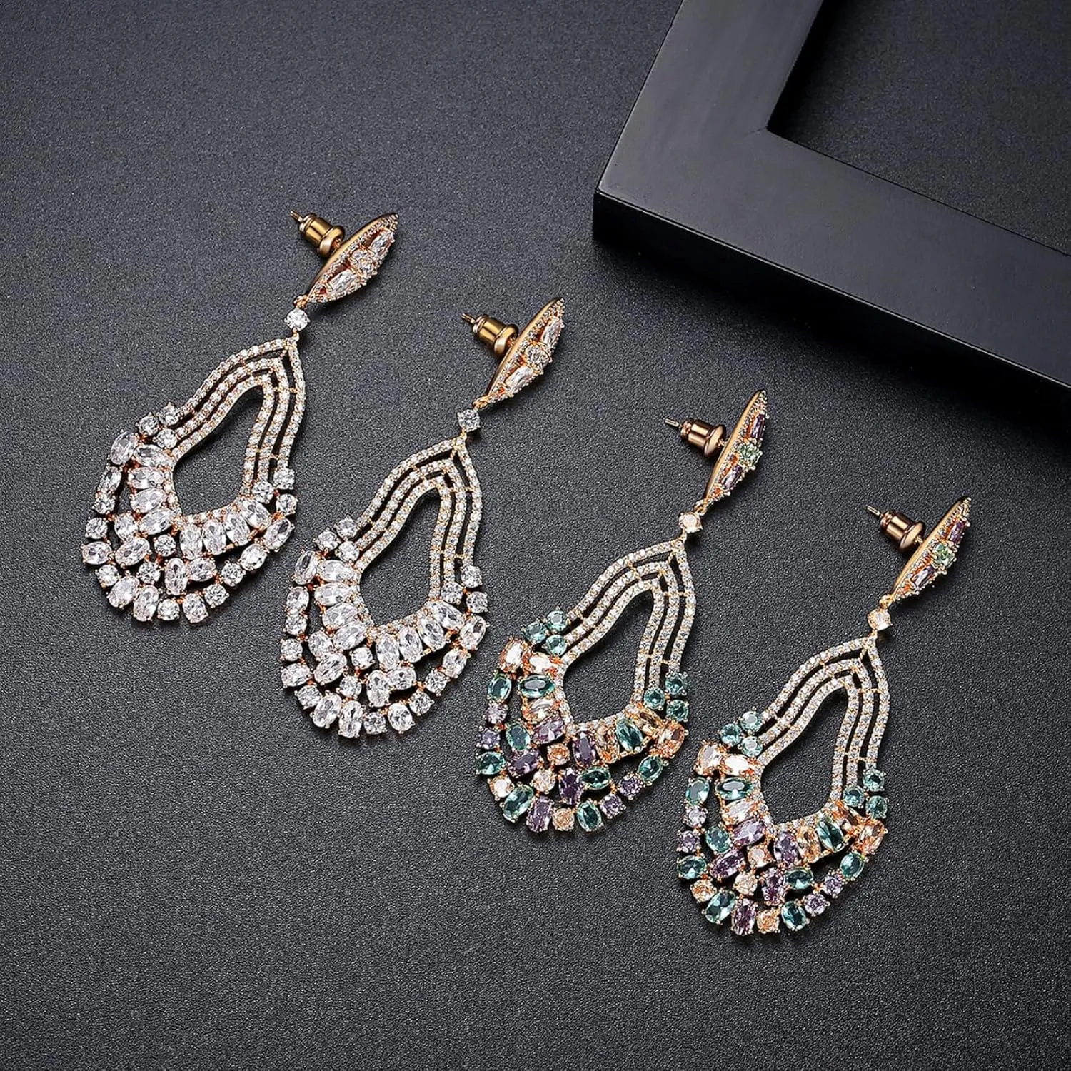 Gold Plated AAAAA Australia Crystal Dangle Earrings for Women | Gold Plated Rhinestone Wedding Bridal Bridesmaid Long Tassel Dangling Earrings | Colorful Cubic Zirconia Chandelier Tassel Stud Drop Dangle Earrings for Women & Teen Girls