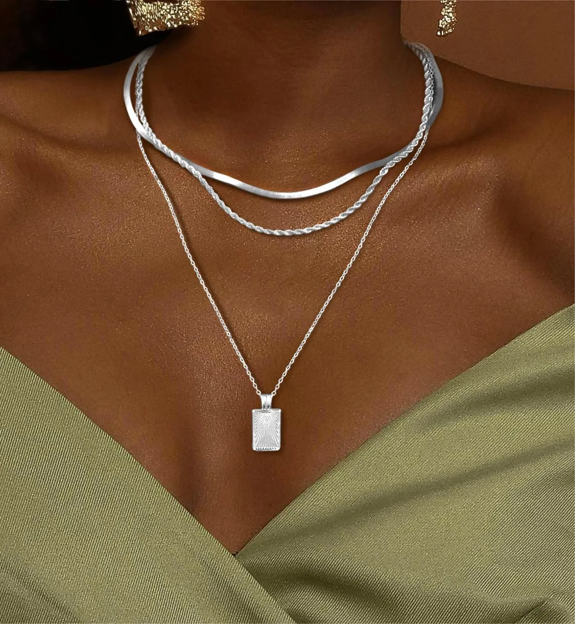 Gold Silver Necklace for Women 14K Real Gold Layered Necklace Choker Dainty Paperclip Silver Trendy Necklace for Woman Gift