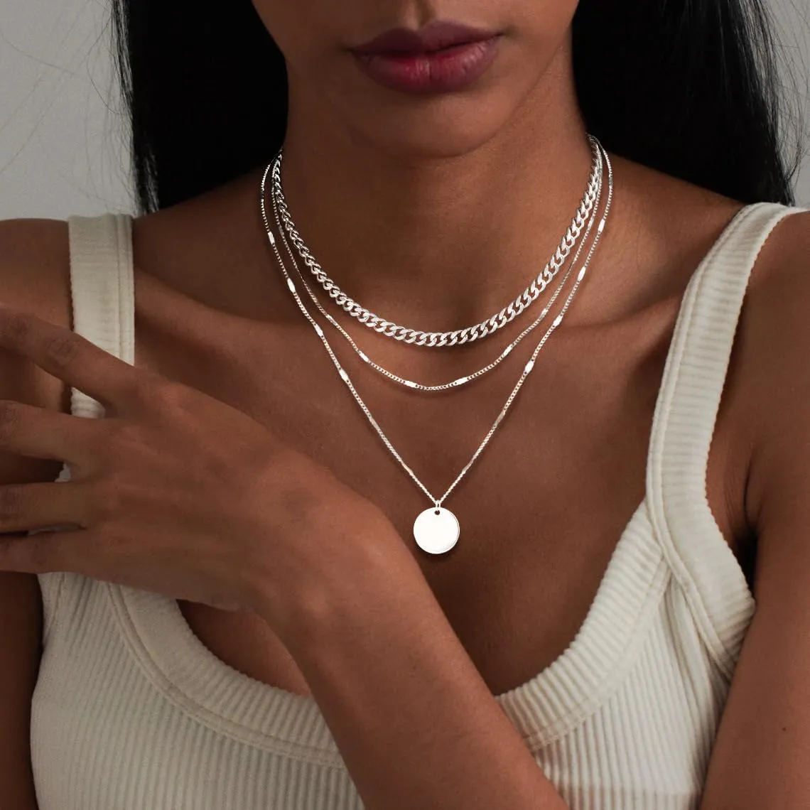 Gold Silver Necklace for Women 14K Real Gold Layered Necklace Choker Dainty Paperclip Silver Trendy Necklace for Woman Gift