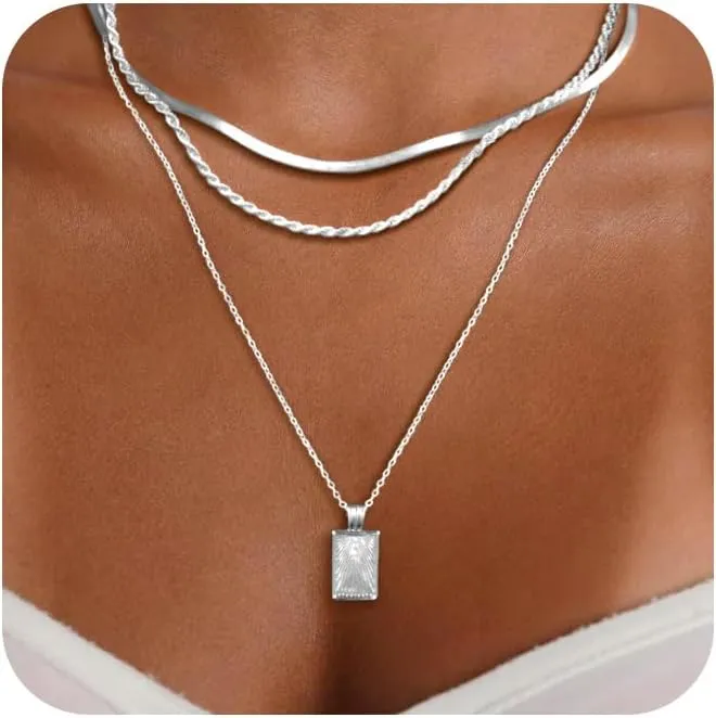 Gold Silver Necklace for Women 14K Real Gold Layered Necklace Choker Dainty Paperclip Silver Trendy Necklace for Woman Gift