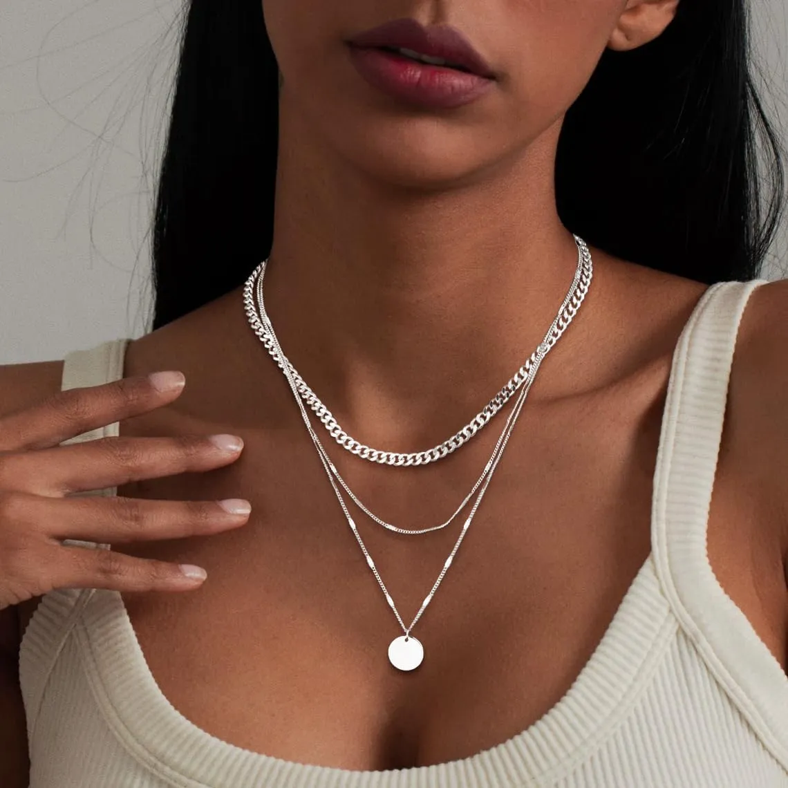 Gold Silver Necklace for Women 14K Real Gold Layered Necklace Choker Dainty Paperclip Silver Trendy Necklace for Woman Gift