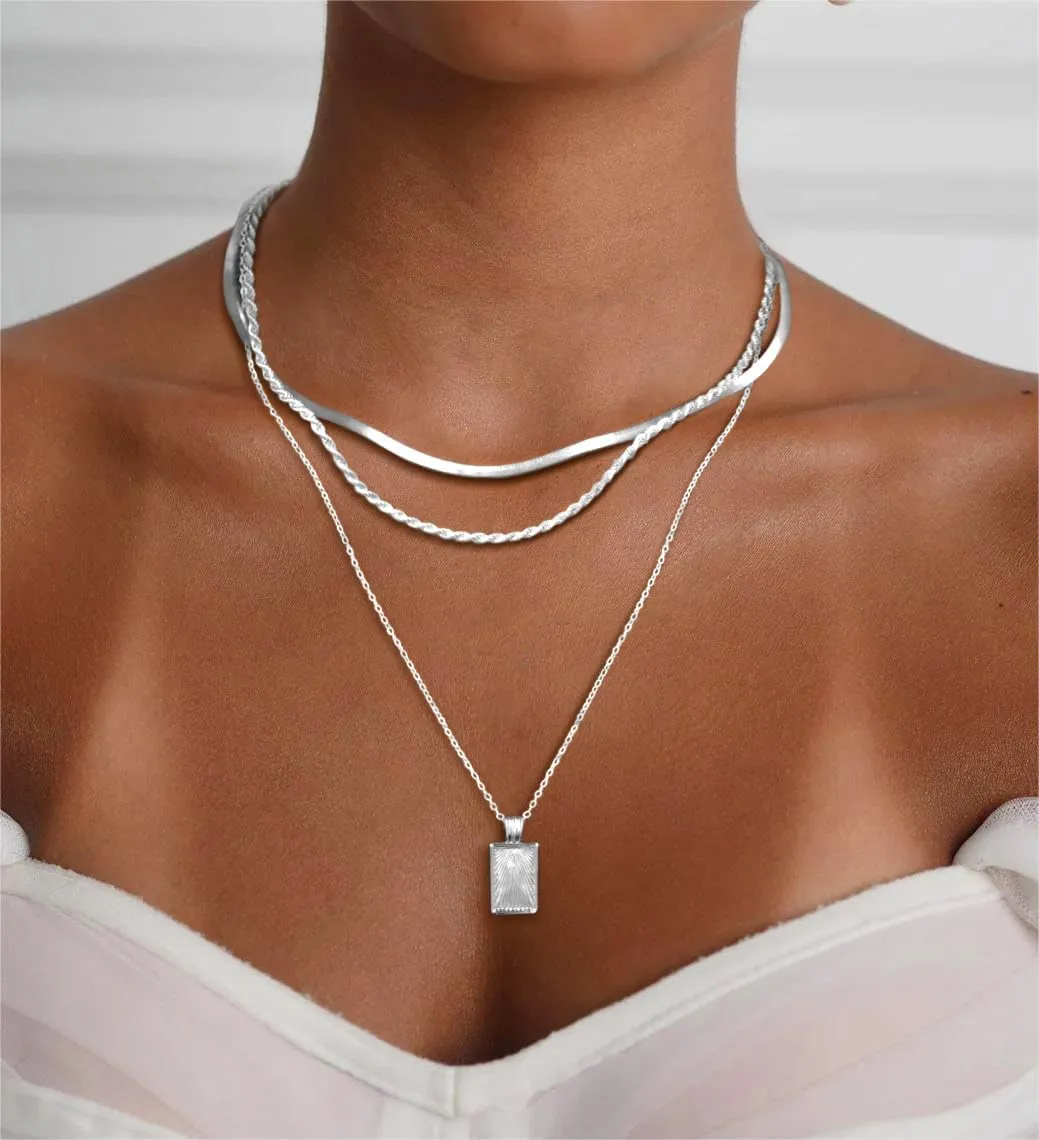 Gold Silver Necklace for Women 14K Real Gold Layered Necklace Choker Dainty Paperclip Silver Trendy Necklace for Woman Gift