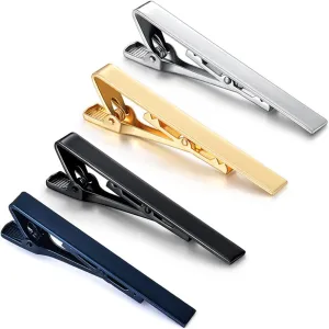 Gold Tie Clip Set, Copper Tie Bar for Men with 4 Colors, Elegant Ideal for Anniversary, Wedding, Party, Daily Use, Adjustable Tie Clamp
