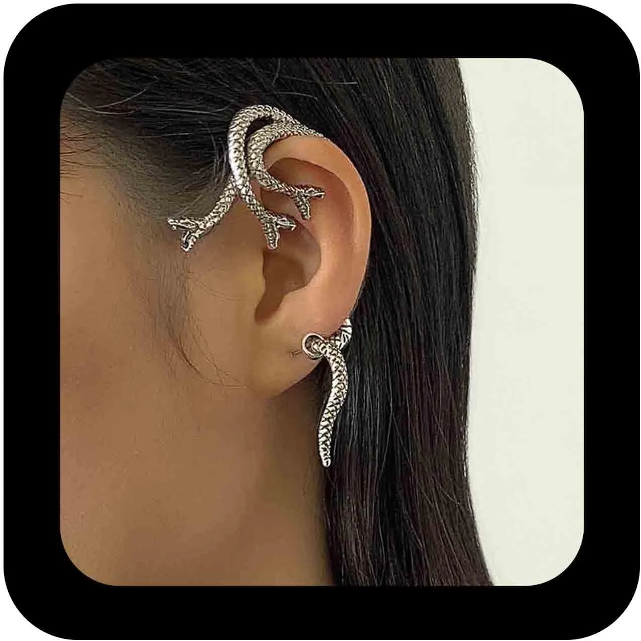 Gothic Snake Ear Cuff Earrings Snake Wrap Earrings Snake Ear Crawler Earrings Silver Clip on Wrap Earrings Punk Serpent Cartilage Earrings Jewelry for Women Halloween Cosplay